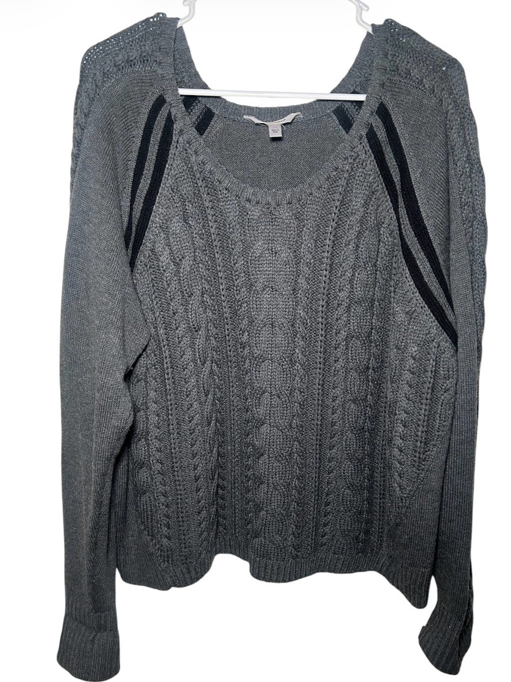 Athleta Thick 2X Women’s Gray Cable Knit Sweater Contrast Stripes Wool Blend